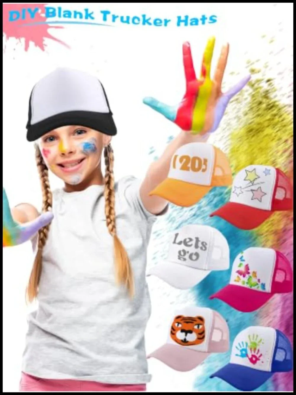 14 Pack Kids Trucker Hats Mesh Baseball Cap Sublimation DIY Adjustable
